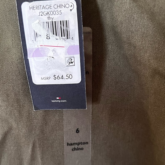 NWT Tommy Hilfiger Hampton Chino Pants, Olive Green, Size 6 - Picture 2 of 8